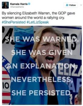 Senator Warren nevertheless she persisted rallying cry