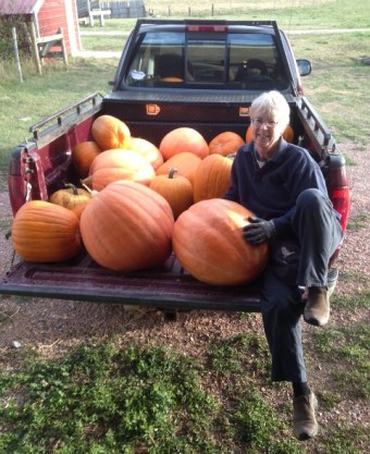 Linda with pumpkin harvest 2013--10-2